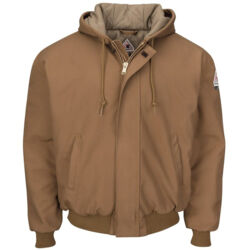 Men's Tall Insulated Brown Duck Hooded Jacket with Knit Trim Thumbnail