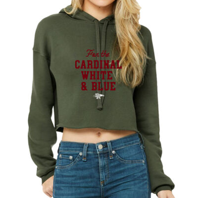 *Cardinal White & blue - Ladies Tri Blend Fleece Pullover Hoodie - Women's Sponge Fleece Cropped Fleece Hoodie Thumbnail